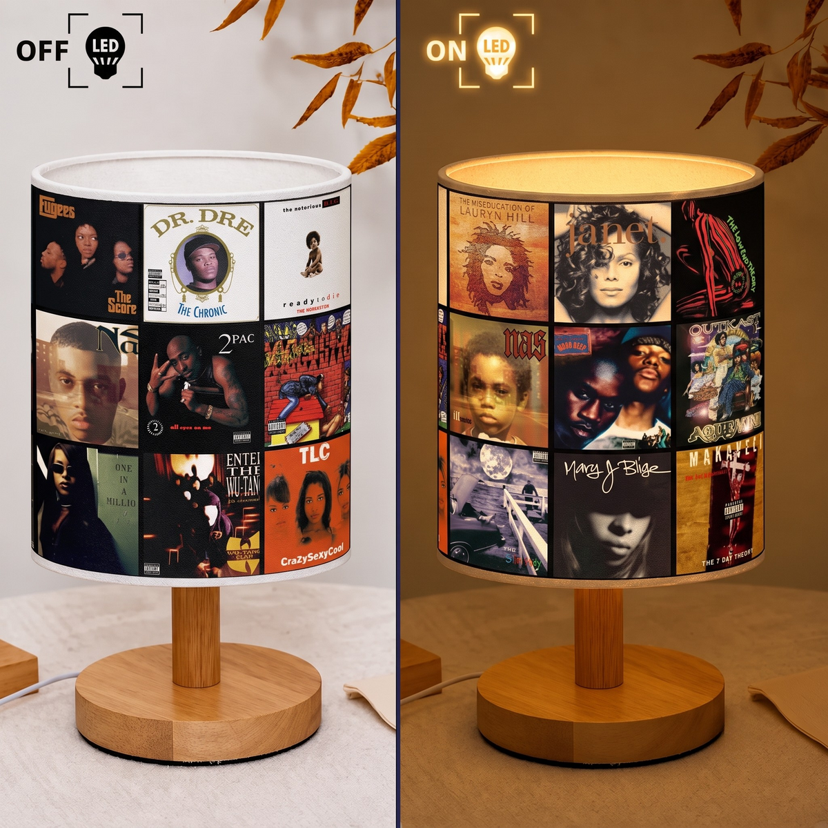 90s Hip-Hop & R&B Essential Albums Collage Fabric Lamp - Unique Home Decor Gift for Music Fans