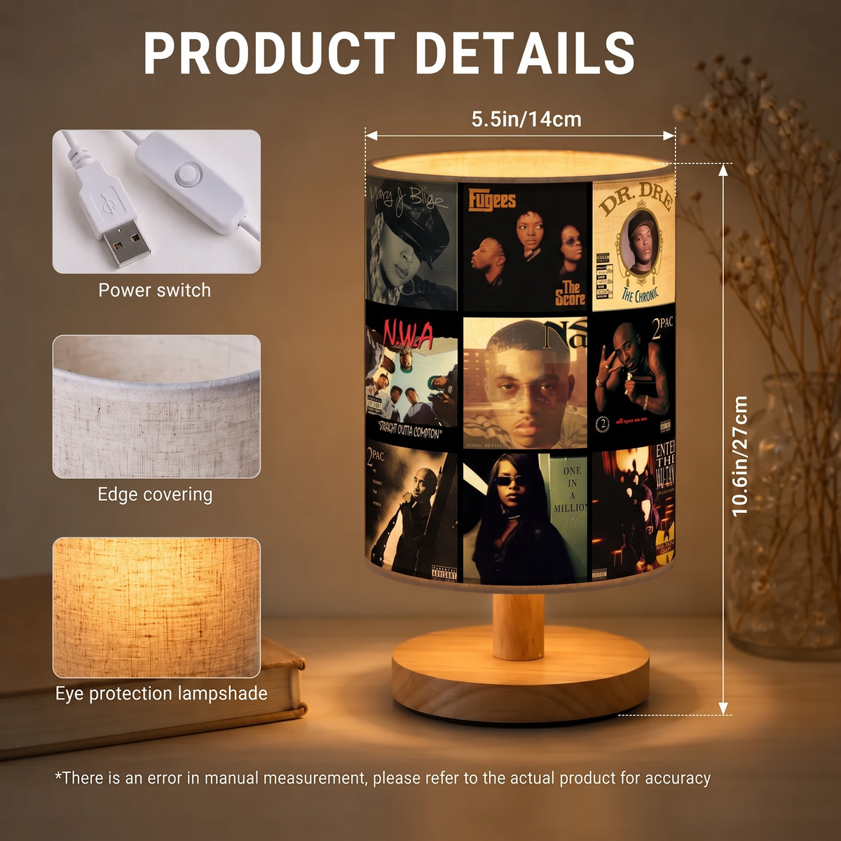 90s Hip-Hop & R&B Essential Albums Collage Fabric Lamp - Unique Home Decor Gift for Music Fans