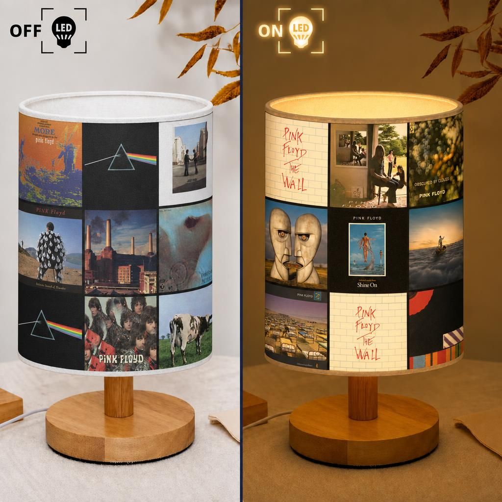 Pink Floyd Albums Collage Fabric Lamp - Unique Home Decor Gift for Music Fans