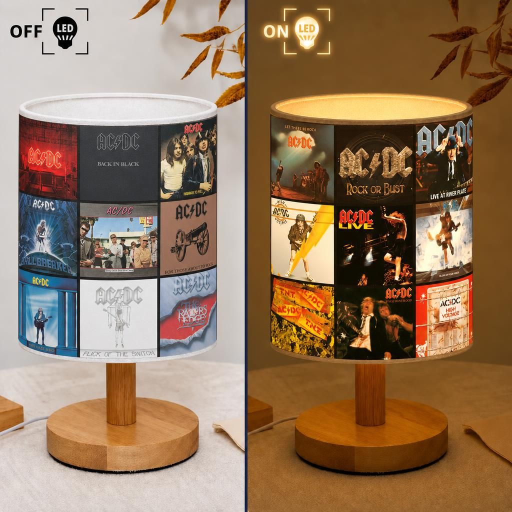 AC/DC Albums Collage Fabric Lamp - Unique Home Decor Gift for Music Fans