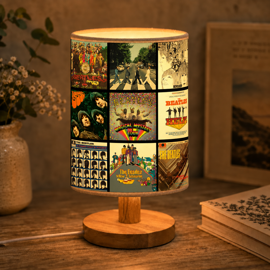 The Beatles Albums Collage Fabric Lamp - Unique Home Decor Gift for Music Fans