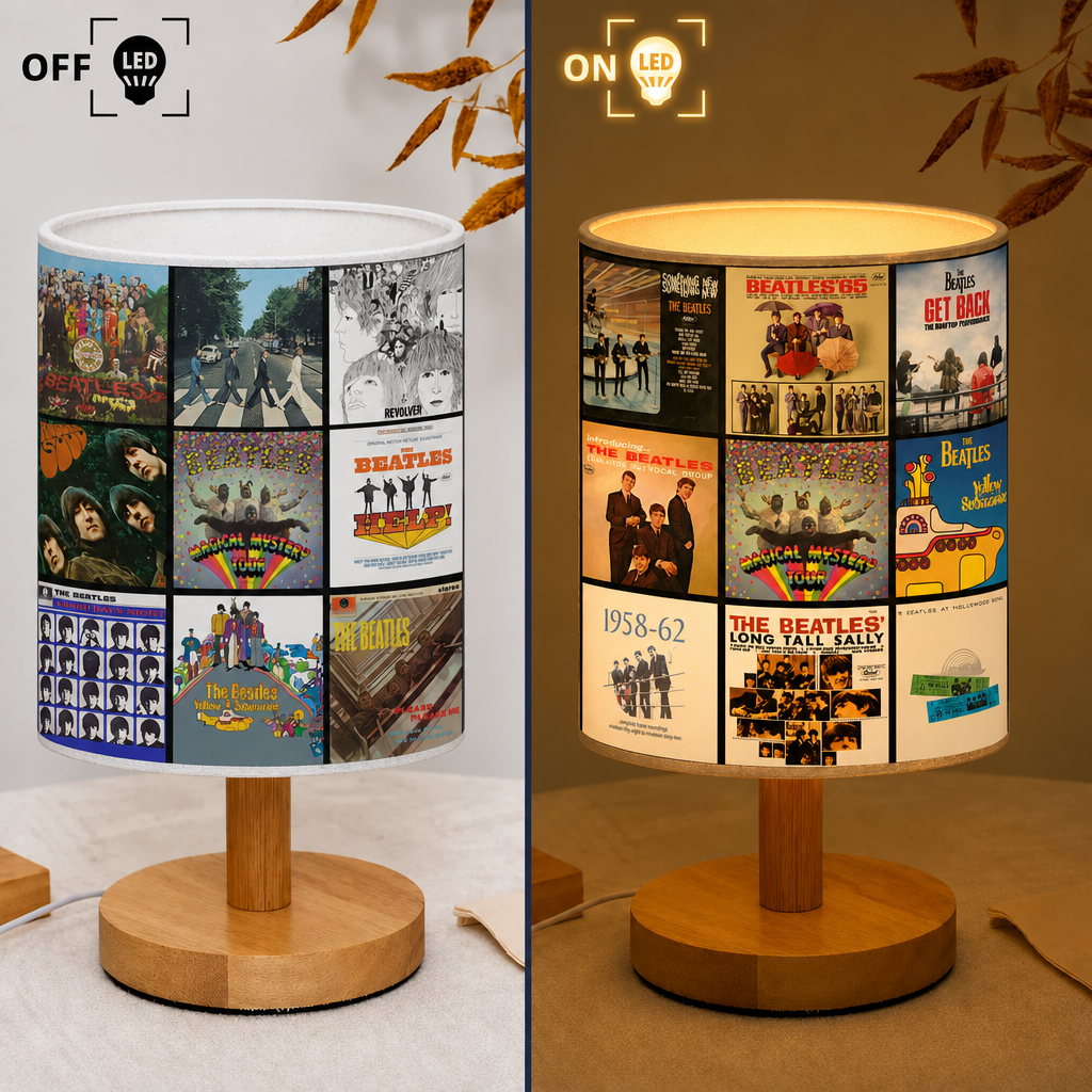 The Beatles Albums Collage Fabric Lamp - Unique Home Decor Gift for Music Fans