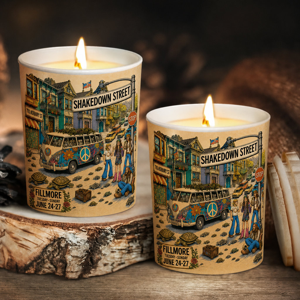 Shakedown Street Song Illustration Scented Candle - Unique Christmas Gift for Grateful Dead Fans