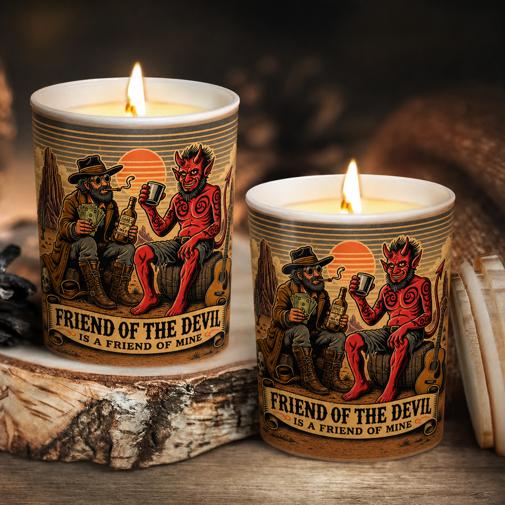 Friend of the Devil Song Illustration Scented Candle - Unique Christmas Gift for Grateful Dead Fans