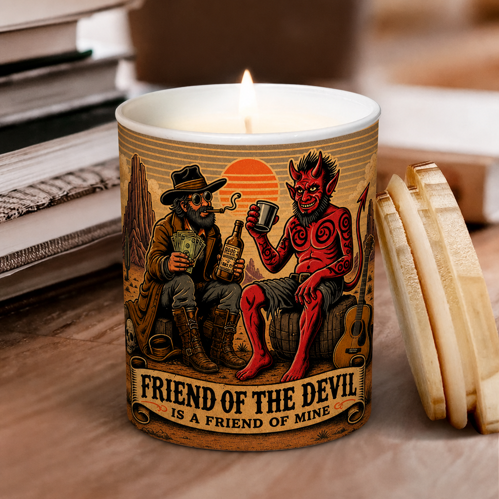 Friend of the Devil Song Illustration Scented Candle - Unique Christmas Gift for Grateful Dead Fans