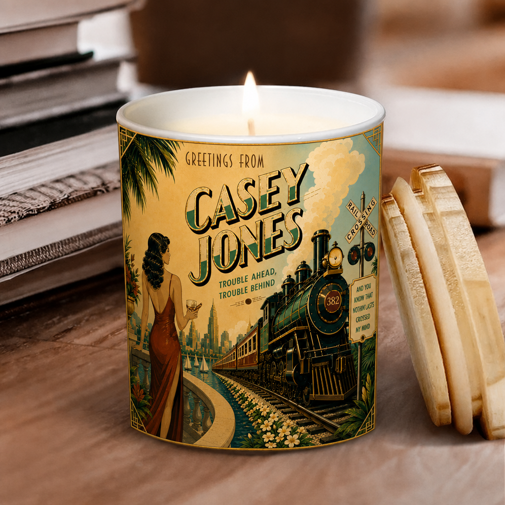 Casey Jones Song Illustration Scented Candle - Unique Christmas Gift for Grateful Dead Fans