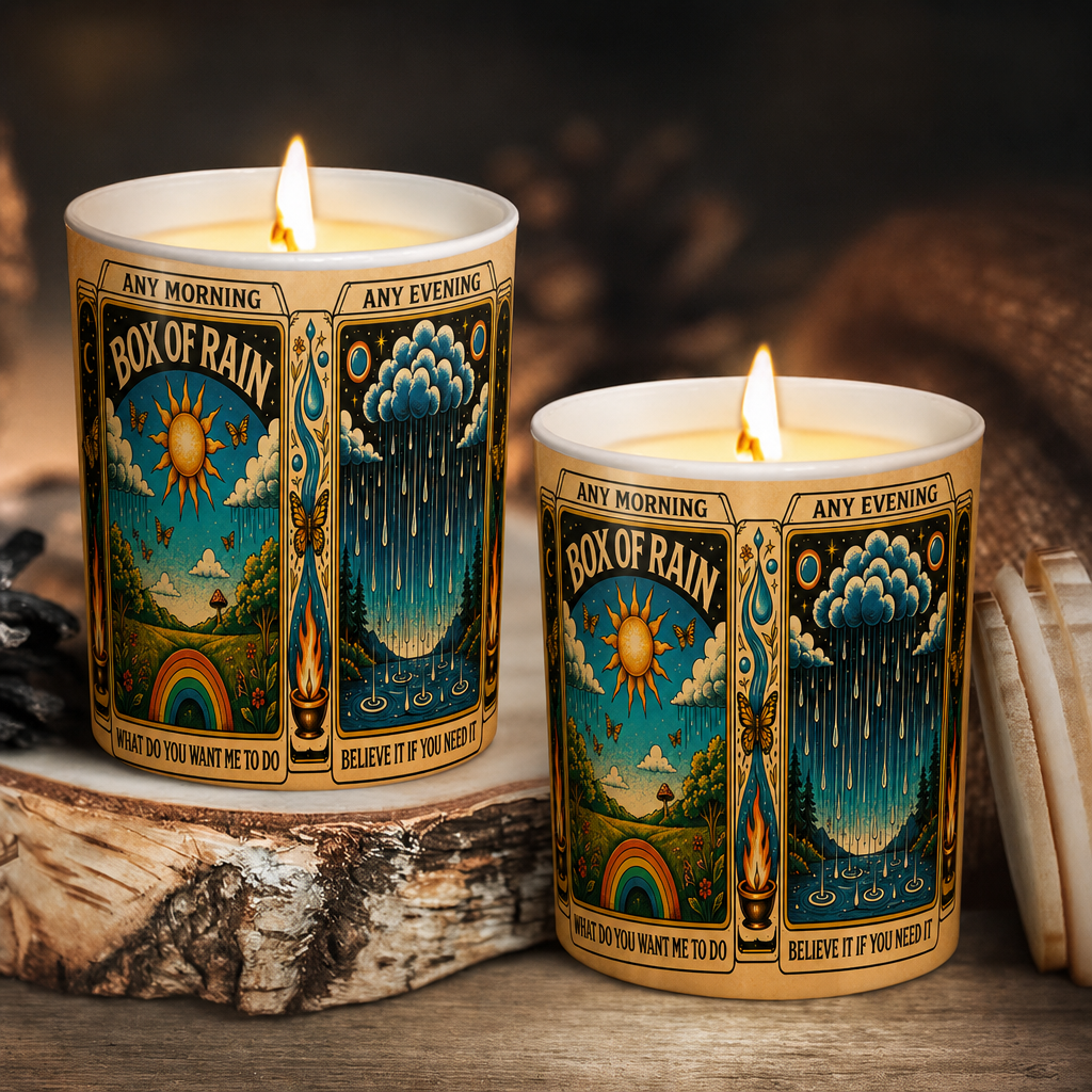 Box of Rain Song Illustration Scented Candle - Unique Christmas Gift for Grateful Dead Fans
