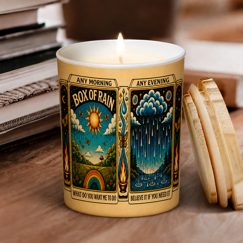 Box of Rain Song Illustration Scented Candle - Unique Christmas Gift for Grateful Dead Fans