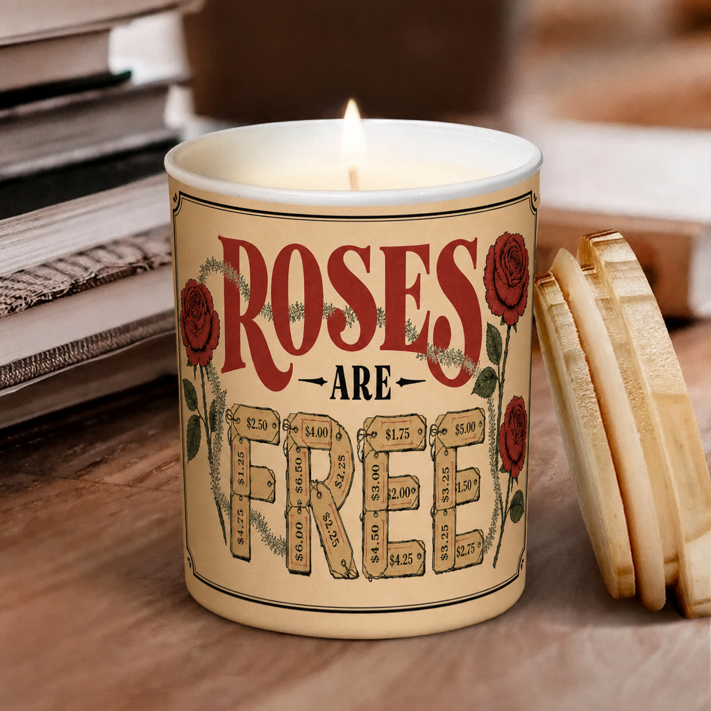 Roses Are Free Song Illustration Scented Candle - Unique Christmas Gift for Phish Fans